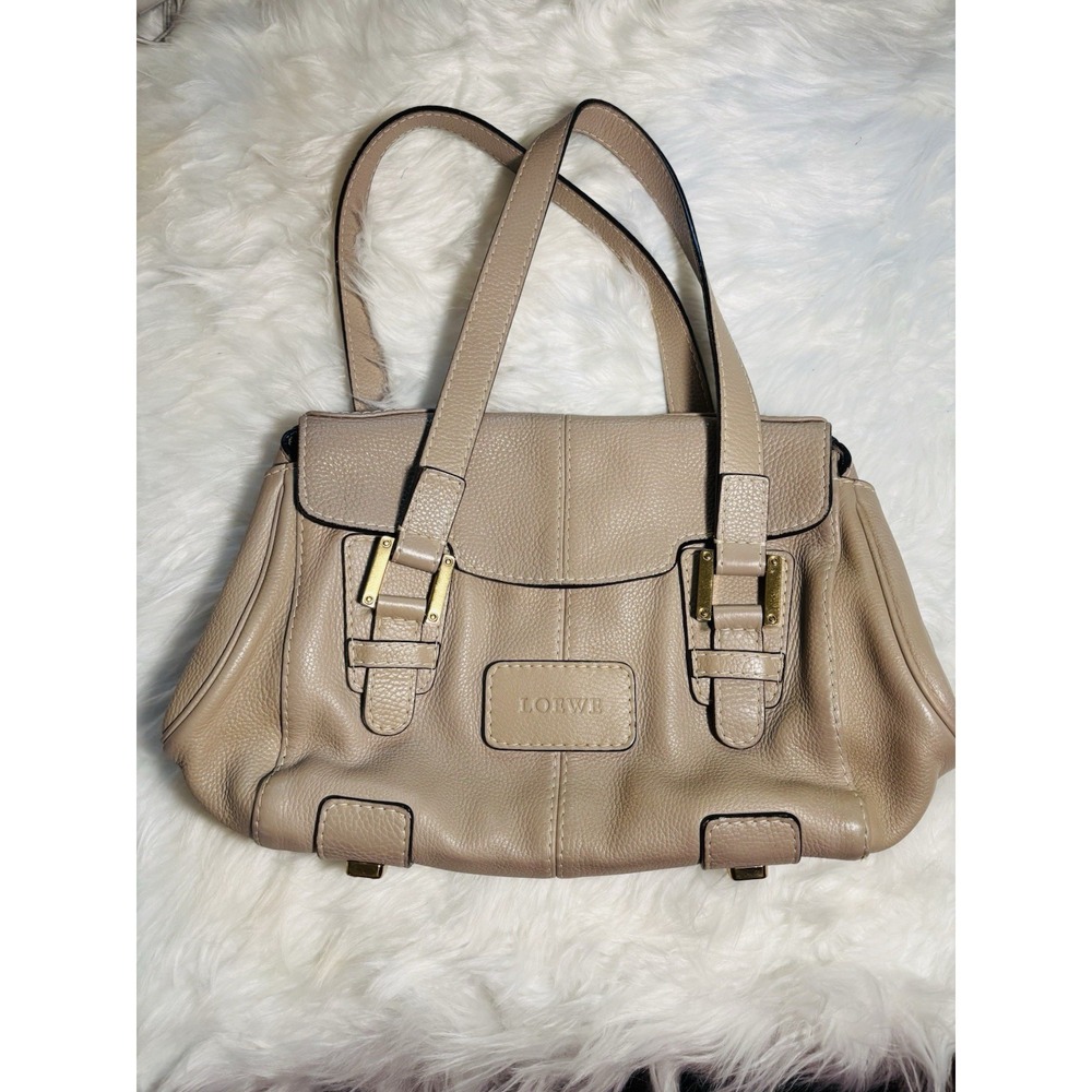 Vintage Y2K Loewe Senda? Leather Shoulder Bag Beige Gold Leather Handbag